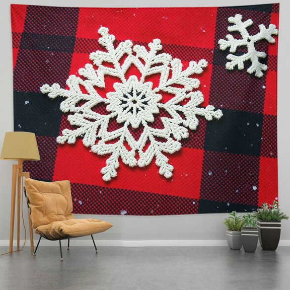 PRATYUS Snowflake Folk Art Wall Hanging Tapestry Red Checkered Design 60*50in
