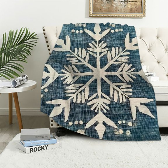 PRATYUS Snowflake Star Folk Art Flannel Blanket Soft Warm Throw Towel Bed Cover Wall Decoration All Seasons Comfort Gift 40x50in