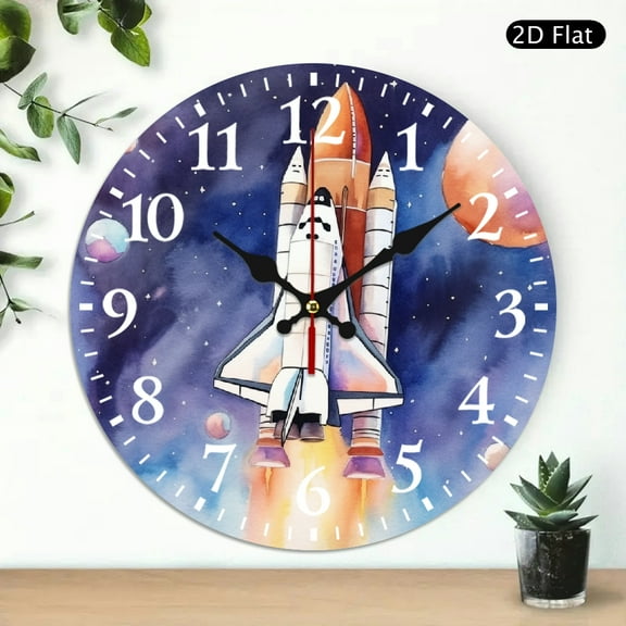 PRATYUS Space Shuttle Stars Planets Wooden Wall Clock 10 Inch Decor 10x10in