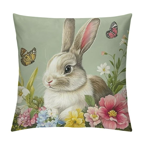 PRATYUS Spring Bunny Throw Pillow Covers Rabbit Spring Decorative Pillows Case Soft Cushion Covers for Couch Sofa Patio Garden Spring Decor 12x12in
