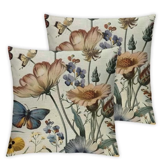 PRATYUS Spring Pillow Cover Floral Butterfly Bee Gather Decorations Seasonal Summer Farmhouse Pillow Case Decor for Sofa Couch,Set of 2 White