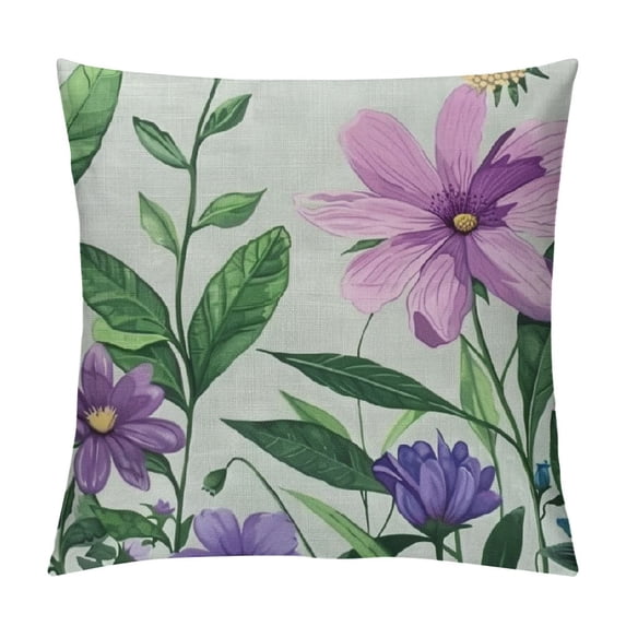 PRATYUS Spring Pillow Cover Multi-Colored-Flowers Butterfly Decorations Seasonal Summer Pillow Case Decor for Sofa Couch 18x18in