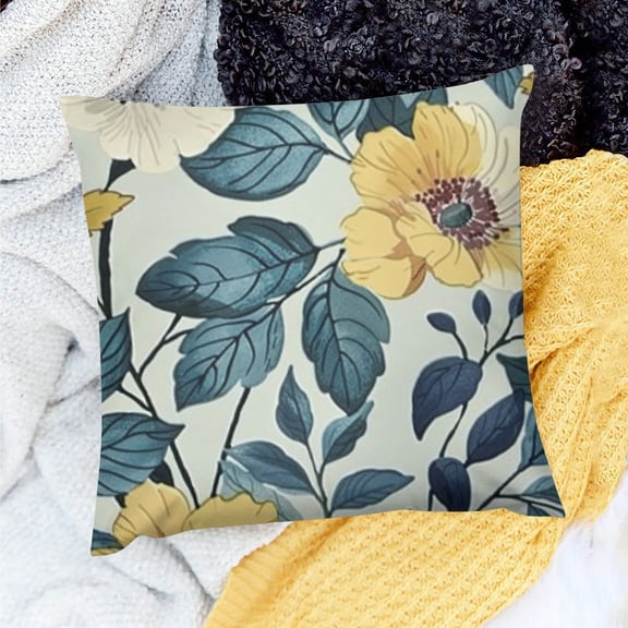 PRATYUS Square Cushion Cover Flower Pattern Leaves Decor Pillow Case 20x20in