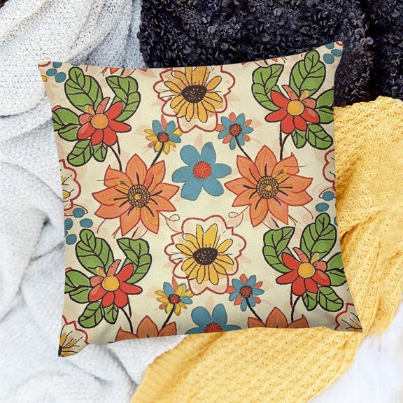 PRATYUS Square Cushion Cover Flowers Leaves Pattern Throw Pillow Cover 20x20in