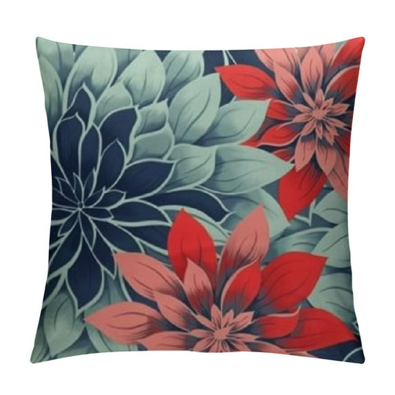 PRATYUS Square Throw Pillow Cover, Short Plush Pillow Case Cushion Cover for Home Sofa Couch Living Room Decor - Flower Burst Petals Pattern Navy Coral Mint Gray White