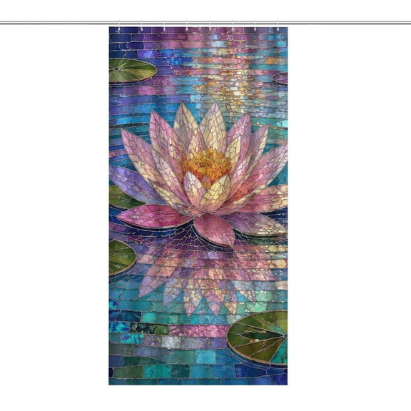 PRATYUS Stained Glass Water Lily On Pond Shower Curtain,Waterproof Fabric Bath Curtains for Bathroom Decor,Washable Bathroom Shower Curtain Set with Hooks,