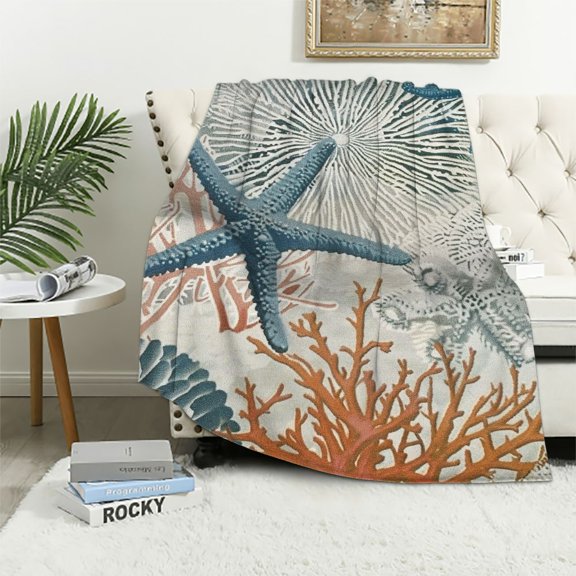 PRATYUS Starfish Corals Wallpaper Print Throw Blanket for All Seasons - Soft Warm Lightweight Cozy Plush Blanket 40x50in