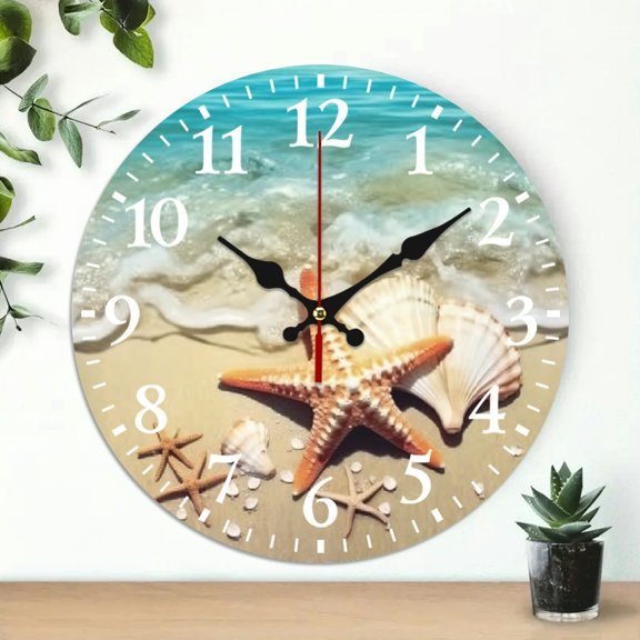 PRATYUS Starfish Seashell Beach Wall Clock Silent Decor 10 Inch 10x10in
