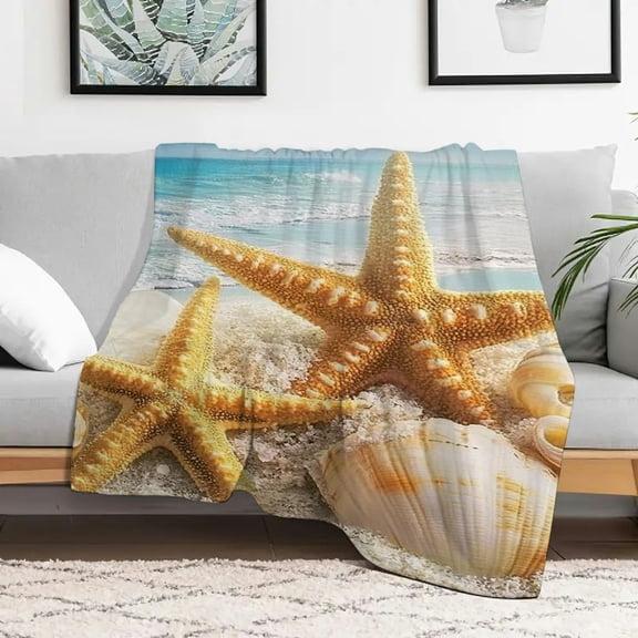 PRATYUS Starfish Shells Beach Flannel Blanket Cozy Decorative Gift 50x60in