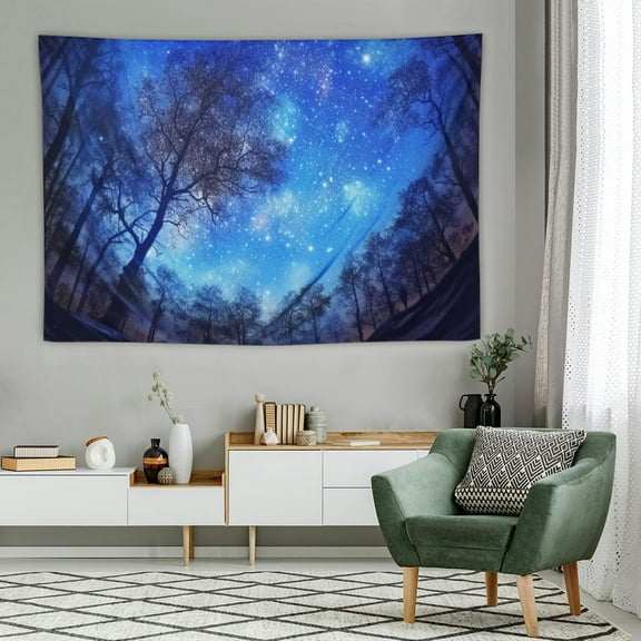 PRATYUS Starry Forest Tapestry Galaxy Tapestry Psychedelic Tapestry Space Landscape Tapestry Blue Starry Forest Art Print Wall Hanging Tapestry for Home Decor (60x40 Inch) 60x40in