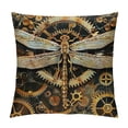 thumbnail image 1 of PRATYUS  Steampunk Style Double Sides Print Pillow Cover,Gold Gears Print Pillowcase Soft Square Cushion Case ,Dragonfly Throw Pillow Covers for Living Room Decor 24x24in, 1 of 5