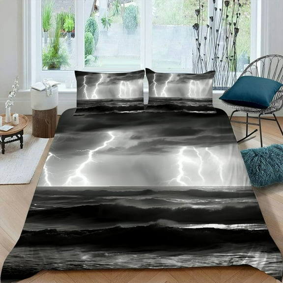 PRATYUS Stormy Weather 3-Piece Bedding Set Lightweight and Soft Peach Skin Velvet Bedroom Guest Room 87x68in