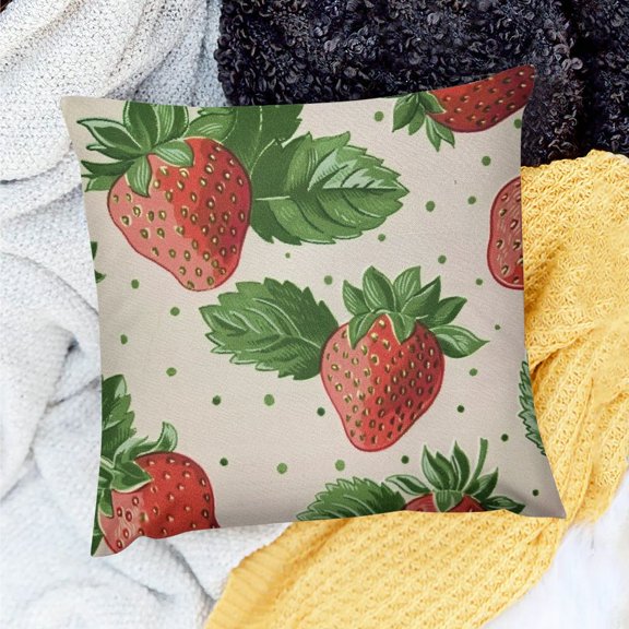 PRATYUS Strawberry Pattern Green Leaf Square Cushion Cover 18x18 20x20in
