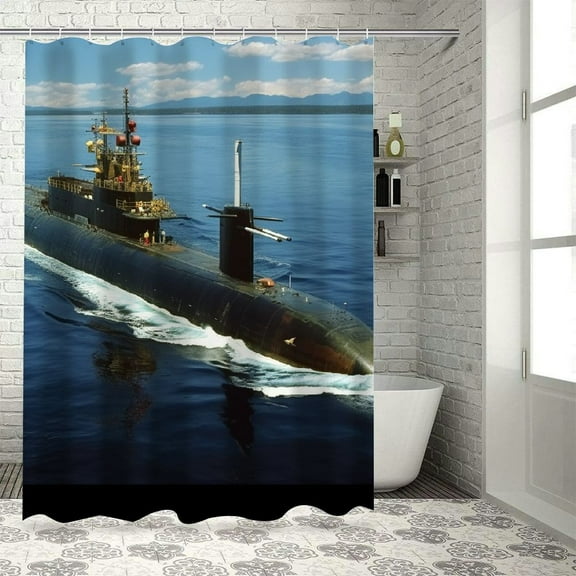 PRATYUS Submarine Boat Water Printed Shower Curtain Decor Set with Hooks, Chic Modern Bathroom Decor, 100% Polyester Fiber, Various Sizes 69x72