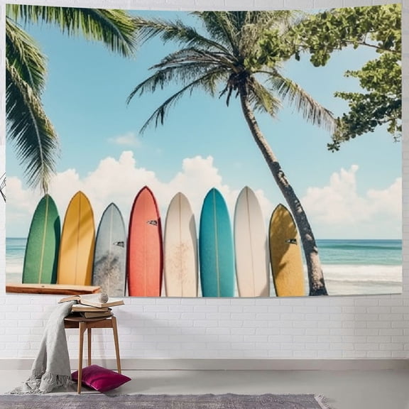 PRATYUS  Summer Beach Surfboard Tapestry Vintage Surfs Up Palm Tree Seaside Wall Hanging Nature Wall Tapestries Surfing Home Decorations for Living Room Bedroom Collage Dorm Decor 40x60inch