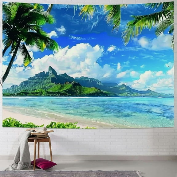 PRATYUS Summer Beach Theme Photo Hawaiian Ocean Blue Sky Seaside Tropical Palm Trees Luau Birthday Party Decor Banner  40x30inch