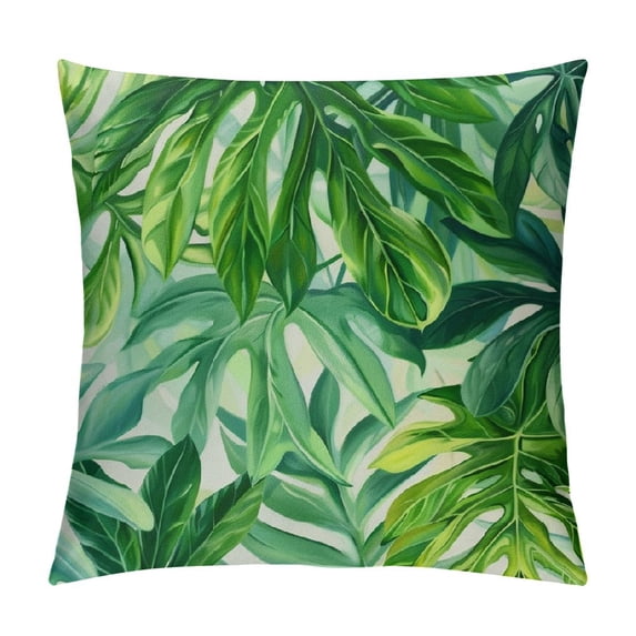 PRATYUS Summer Pillow Cover Palm Tree Decor Tropical Green Leaf Farmhouse Seasonal Decorative Throw Pillow Case for Home Sofa Couch 18x18in