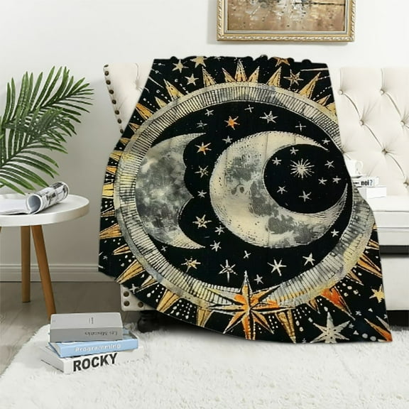 PRATYUS Sun Moon Blanket Stars Space Psychedelic Print Throw Blanket for Bedroom Decor Mystic Mandala Indie Dorm Aesthetic Decorations Black 40x50in