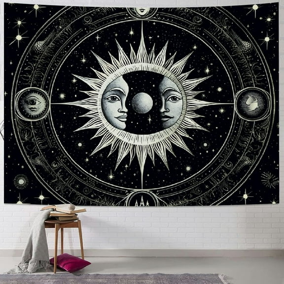 PRATYUS Sun Moon Tapestry Wall Hanging Stars Space Psychedelic Wall Tapestry Wall Tapestry for Bedroom Home Wall Drom Décor  40x30inch