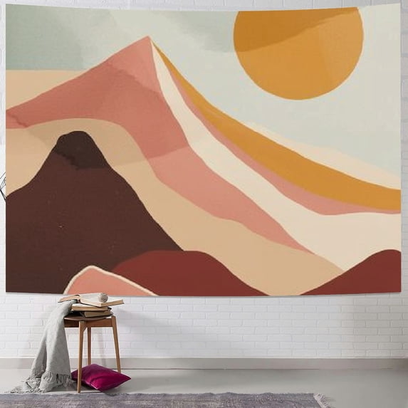 PRATYUS Sun Mountain Boho Tapestry Mid Century Sunset Nature Landscape Tapestry Wall Hanging Art Sunrise Hippie Tapestries Modern Decor For Living Room Dorm Bedroom, Painting