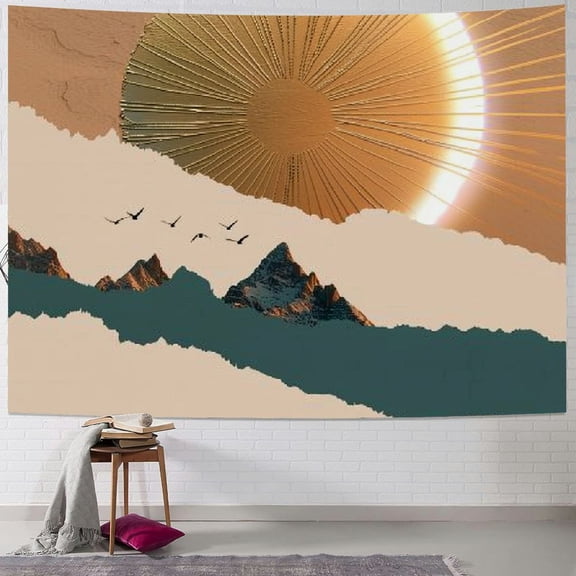PRATYUS Sun Mountain Tapestry Boho Sunset Abstract Nature Landscape Modern Mid Century Aesthetic Minimalist Wall Hanging Home Bedroom Living Room Dorm Decor Painting