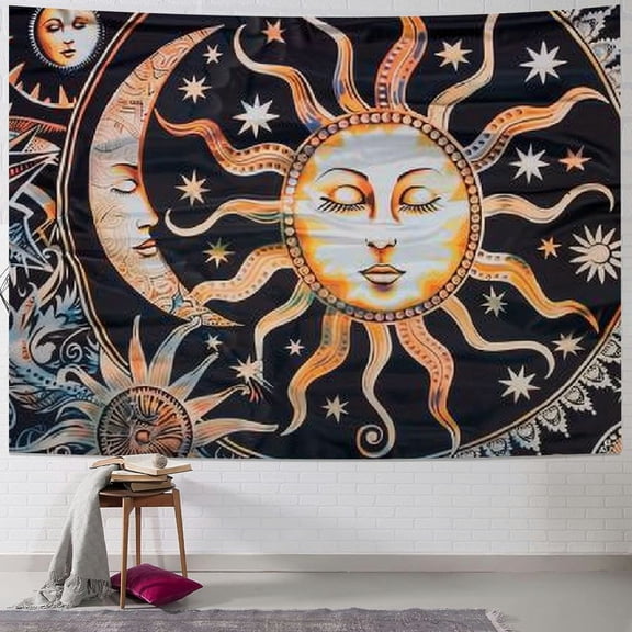 PRATYUS Sun and Moon Tapestry Psychedelic Mystic Floral Tapestry Hippie Boho Flower Plants Wall Tapestry Vintage Aesthetic Wall Hanging for Bedroom