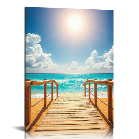 PRATYUS Sunburst Wooden Deck Canvas Prints Wall Art Home Decor 12x16in