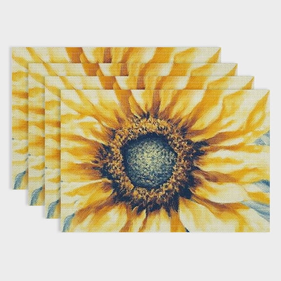 PRATYUS Sunflower Linen Cloth Placemats for Dining Tables, Set of 4 Indoor Outdoor Table Mats for Birthday Parties, Christmas, Restaurants, Buffets, Home Decoration 18x12in