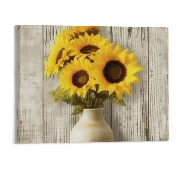 PRATYUS Sunflower in a Vase Canvas Wall Art Picture 20x16in for Living Room Bedroom 20x16in