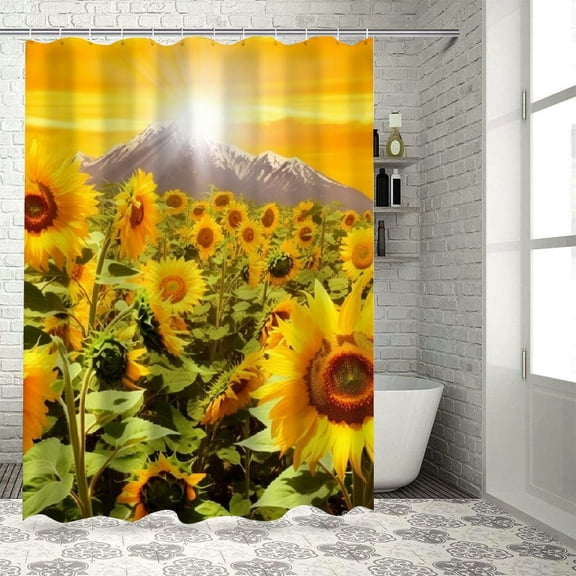 PRATYUS Sunflowers Sun Mountain Printed Shower Curtain Decor 100% Polyester Washable Shower Curtain for Bathroom with Hooks 36x72
