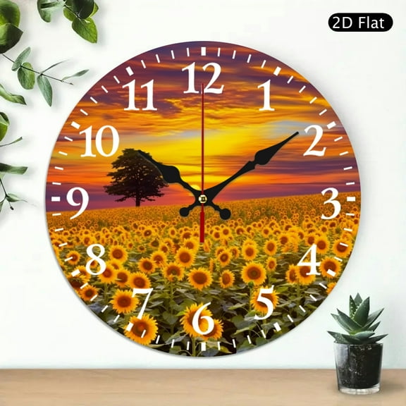 PRATYUS Sunflowers Sunset Lone Tree Wall Clock 10 Inch Battery Operated 10x10in