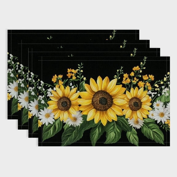PRATYUS Sunflowers White Flowers Indoor Outdoor Linen Table Placemat Set of 4 for Birthday Parties, Christmas, and Buffets - Home Decoration Essential 18x12in