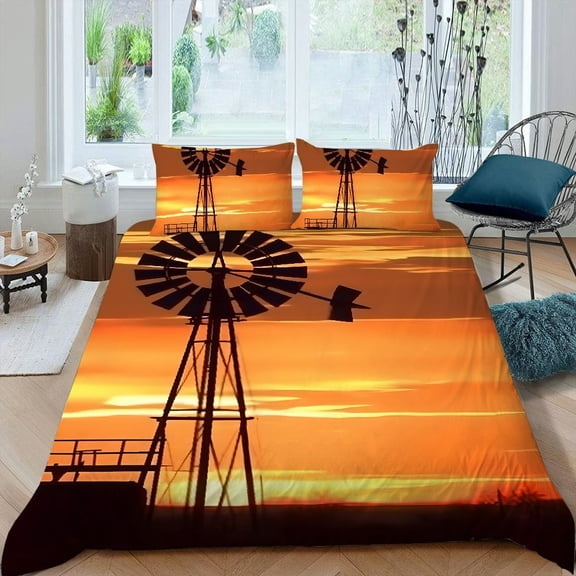 PRATYUS Sunset 3-Piece Bedding Set Single-Sided Print Easy to Clean and Care for Peach Skin Velvet Bedroom Guest Room 87x68in