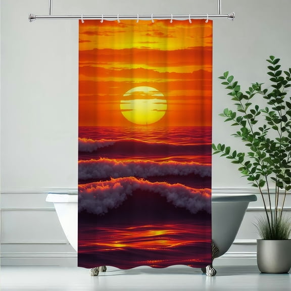 PRATYUS Sunset Beach Waterproof Shower Curtain for Home Bathrooms with HD Digital Print 90x180cm