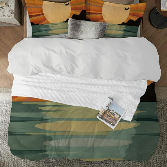 PRATYUS Sunset Bird Sun 3-Piece Bedding Set Lightweight and Soft Modern Theme for Bedroom Guest Room 87x68in