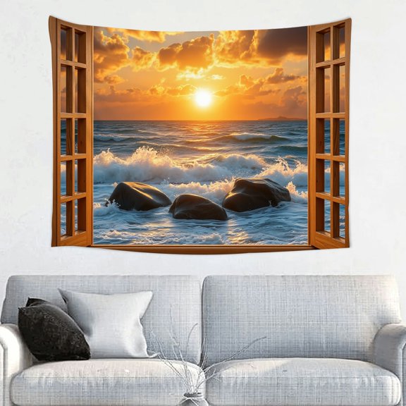 PRATYUS Sunset Ocean Beach Wall Tapestry Art for Home Decor 40*30in