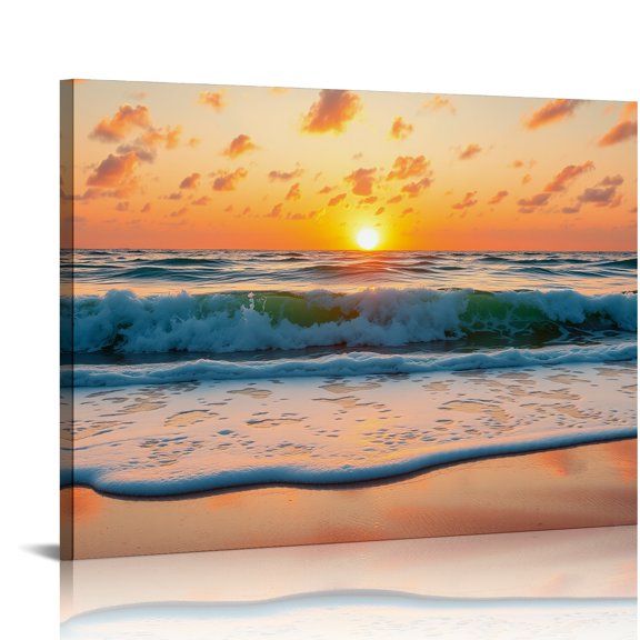 PRATYUS Sunset Waves Art Modern Canvas Prints Wall Decor Ready To Hang 16x12in