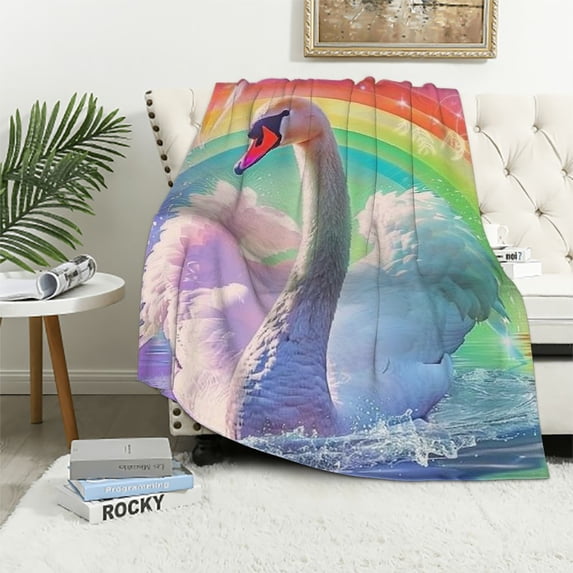 PRATYUS Swan Blanket Throw, Machine Washable Flannel Throw Blanket for Bed Couch Sofa Chair, Super Soft Fuzzy Cozy Printed Blanket for Kids Boys Girls 60x80in