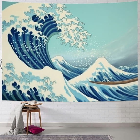 PRATYUS Tapastry'S Wall Hanging, Tapestry, Home Decor Tapestry Great Wave Mount Fuji Century Dorm Bedroom Living Room,Blue White 40x30inch