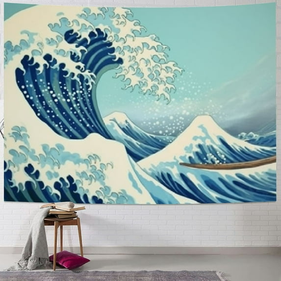 PRATYUS Tapastry'S Wall Hanging, Tapestry, Home Decor Tapestry Great Wave Mount Fuji Century Dorm Bedroom Living Room,Blue White 50x40inch