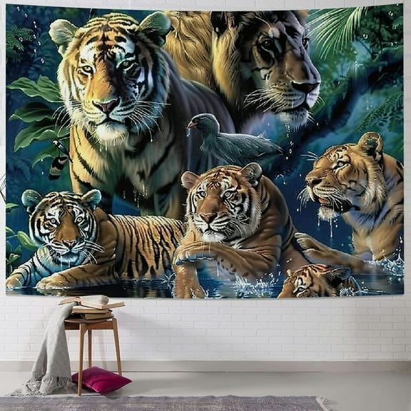 PRATYUS Tapestry Soft Throw for Sofa Bed Tiger Leopard Lion Painting