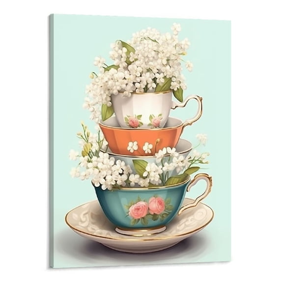 PRATYUS Teacup Canvas Wall Art Picture 16x20in for Living Room Bedroom 16x20in