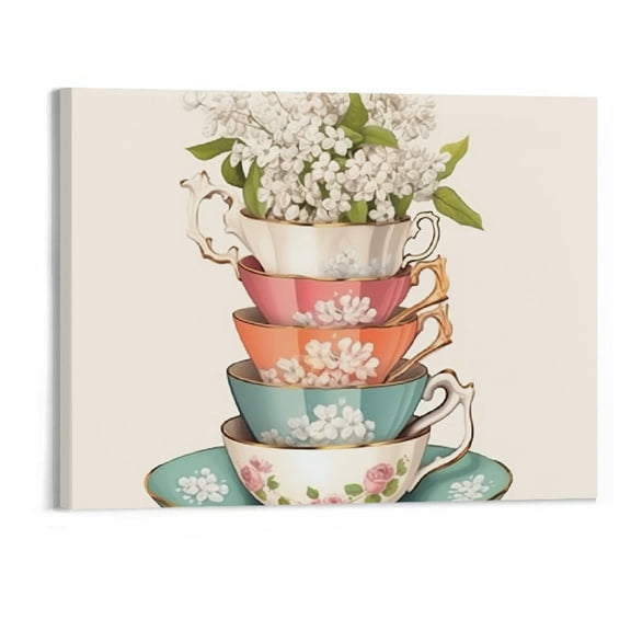 PRATYUS Teacup Print On Canvas Canvas Wall Art Picture 20x16in for Living Room Bedroom 20x16in