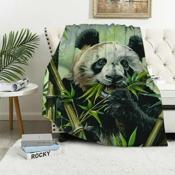 PRATYUS Throw Blankets for Sofa Couch Fluffy Cozy Flannel Travel Outdoor Blanket, Summer Desk Blanket for Work Chair, Lap Blanket & Pet Blanket, Home Decor- Cartoon Panda 40x50in
