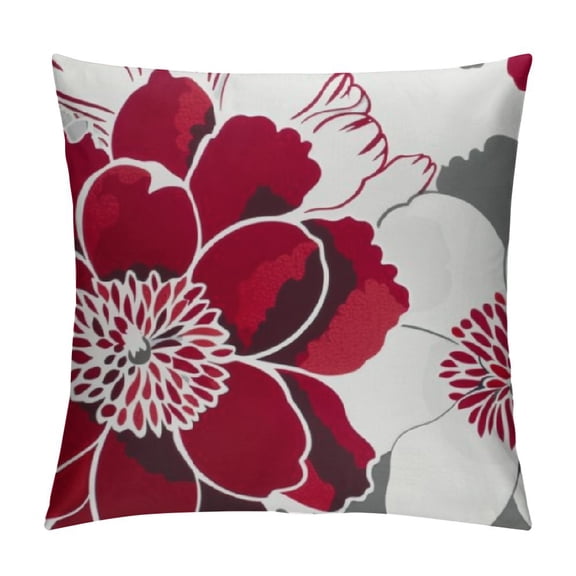 PRATYUS Throw Pillow Cases Blooming Dahlia Floral Flowers Decorative Cushion Covers for Couch Bed Sofa Farmhouse Decoration Burgundy Grey White