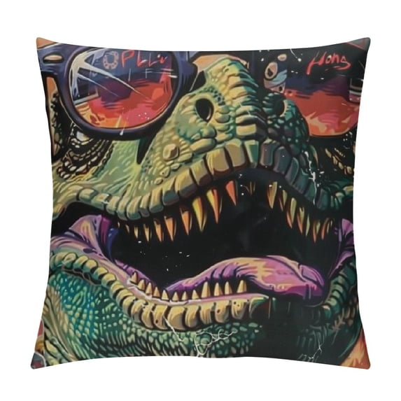 PRATYUS Throw Pillow Cover ,Dinosaur with Cool Slogan Square Throw Pillow Cases,Summer Boy Sunglasses Art Wild Doodle Cartoon Monster Trendy Throw Cushion Covers for Couch White