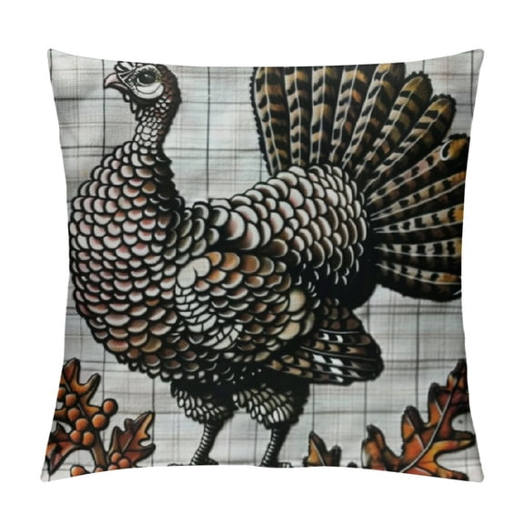 PRATYUS Throw Pillow Cover ，Eastern Wild Turkey Square Throw Pillow Cases，Wild Thanksgiving Bird Farm Agriculture Chicken Feather Poultry Rooster Throw Cushion Covers for White