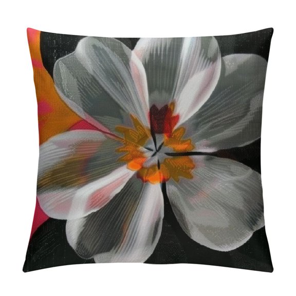 PRATYUS Throw Pillow Cover, Gray 1950S Retro Floral Pattern 1960S Collection Abstract Grey Red Pink Orange Black on White Beautiful Cushion Case for Sofa Couch White