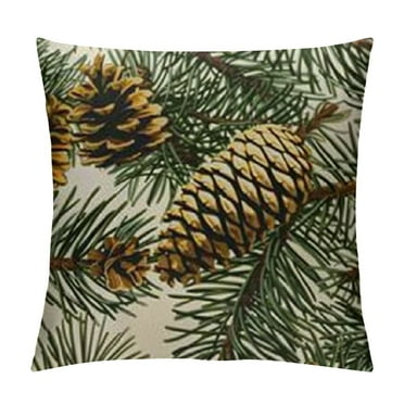 PRATYUS   Throw Pillow Cover Green Pattern Pine Cones Realistic Look Vintage Pinecone Winter Pillowcase Home Decor Square Pillow Case Cushion Cover White