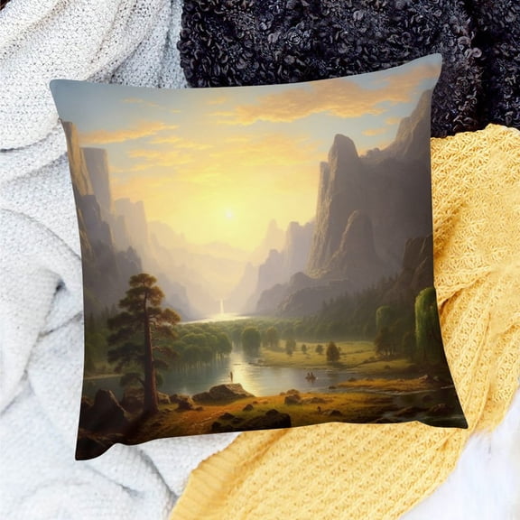 PRATYUS Throw Pillow Cover Mountain Landscape Decor Set of 1 for Home Sofa Couch Linen Material 18x18in